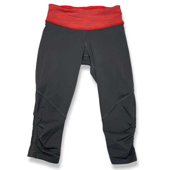 Lululemon SIZE 4 Run For Your Life Crop Leggings Black Red Ruffle Yoga Pants - Picture 1 of 8